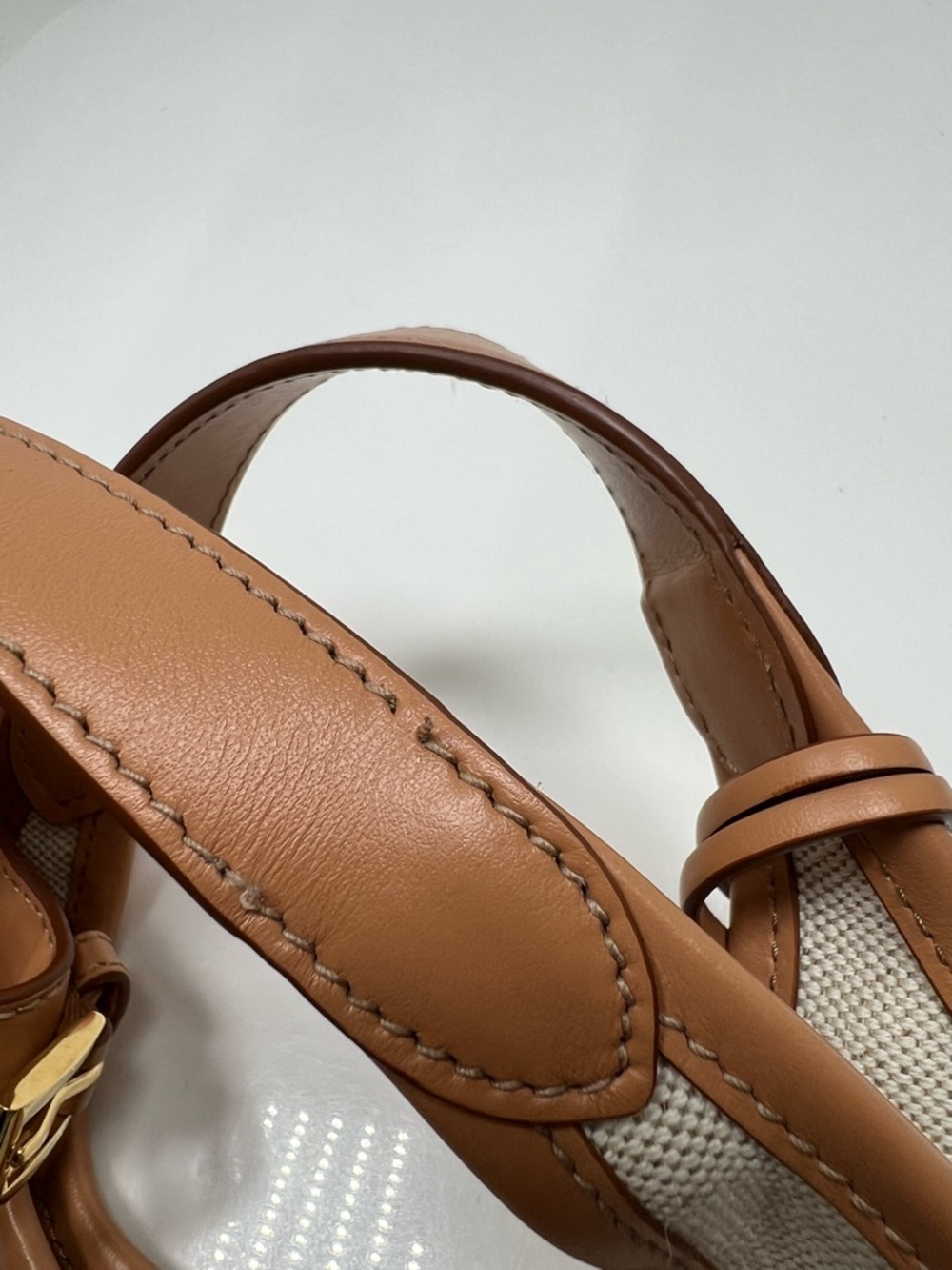 Prada Medium Canvas Leather Logo Tote Bag Natural Tan Crossbody Shoulder Italy - Picture 7 of 13